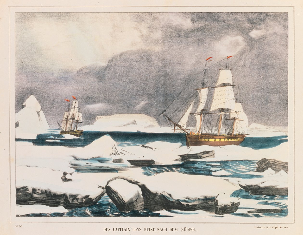 Explorador polar británico Capitán Ross en la expedición a la Antártida, publicada por J. Scholz, Mainz, entre 1839-42 de German School