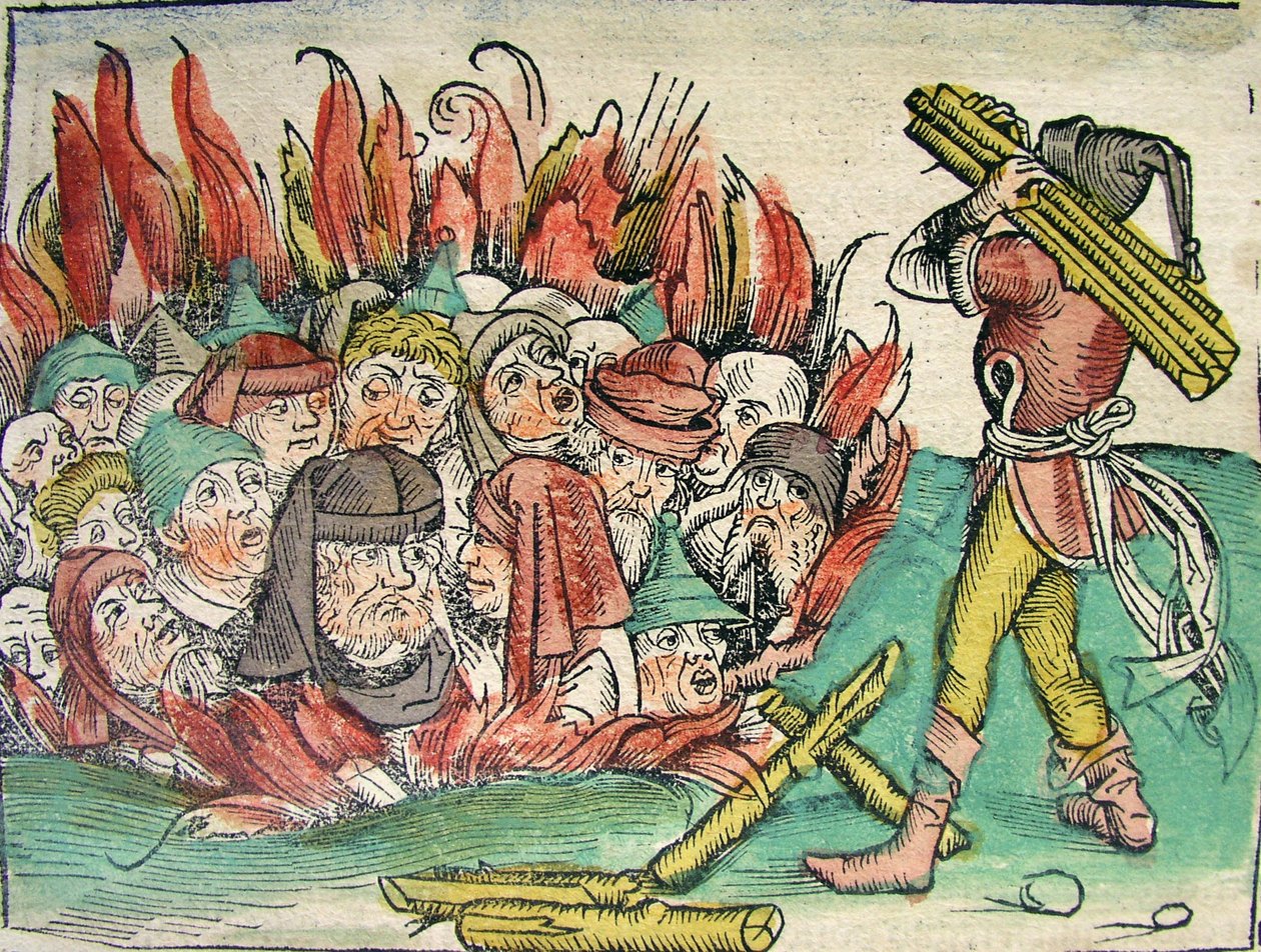 Quema de los judíos, publicado en la Crónica de Núremberg, 1493 de German School
