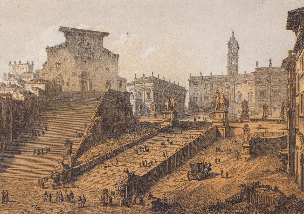 Colina Capitolina, Roma (litografía en color) de German School