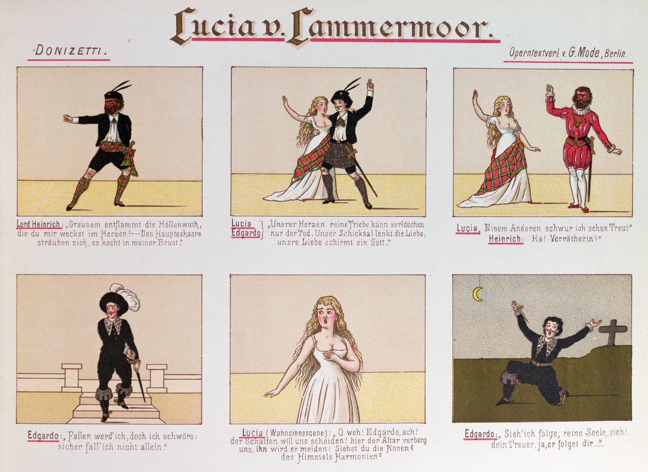 Caricatura burlándose de la ópera Lucia di Lammermoor de Donizetti de German School