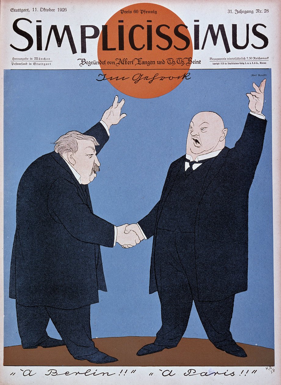 Caricatura sobre el acercamiento franco-alemán: Briand y Stresemann - en "Simplicissimus" del 11/10/1926 (grabado) de German School