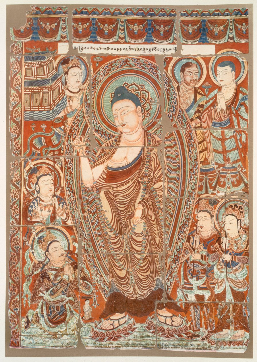 Pintura rupestre que muestra la adoración de Buda Simha de German School