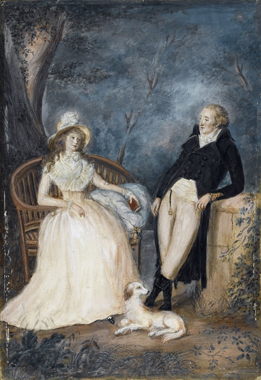 Charlotte von Stein (1742-1827) y Johann Wolfgang von Goethe (1749-1832) en conversación de German School