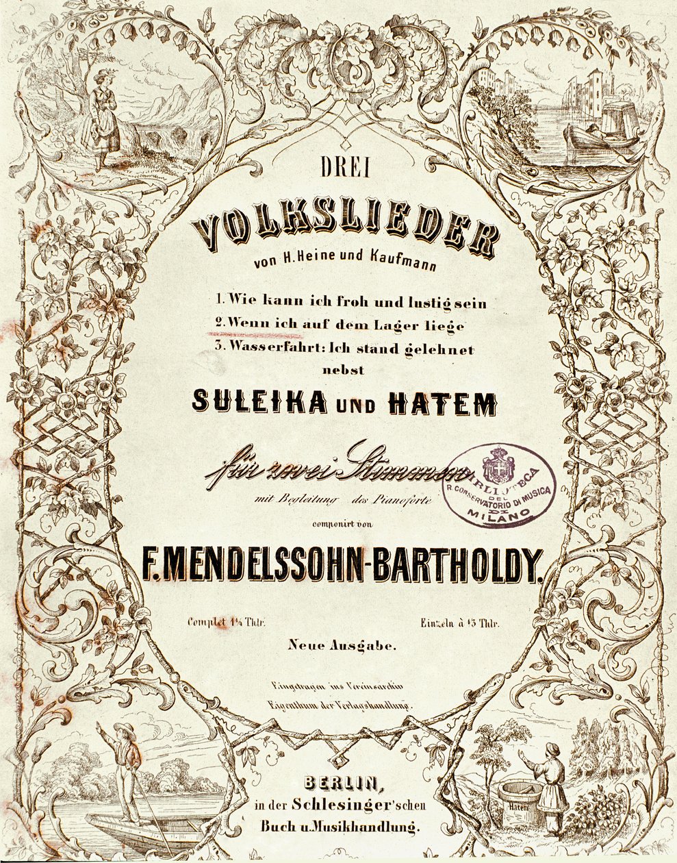 Portada de la partitura de Drei Volkslieder por Felix Mendelssohn de German School