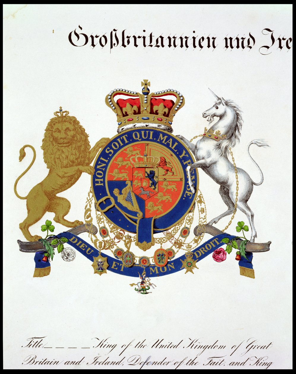 Escudo del Rey del Reino Unido de Gran Bretaña e Irlanda, Defensor de la Fe y Rey de Hannover (c.1801-37) de German School
