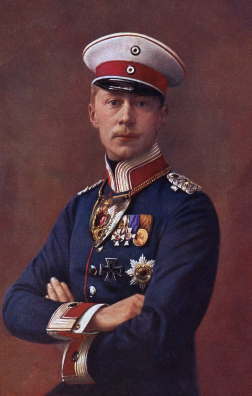 El príncipe heredero Guillermo, hijo mayor del káiser Guillermo II de Alemania (litografía en color) de German School