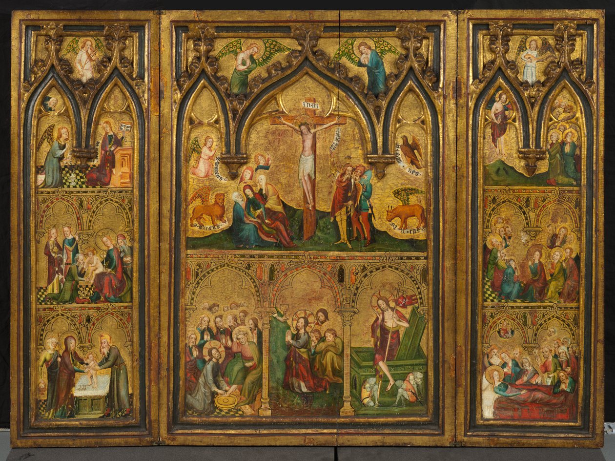 Tríptico de la crucifixión (anteriormente conocido como Tríptico de Estouteville), c.1374 (témpera sobre tabla) de German School