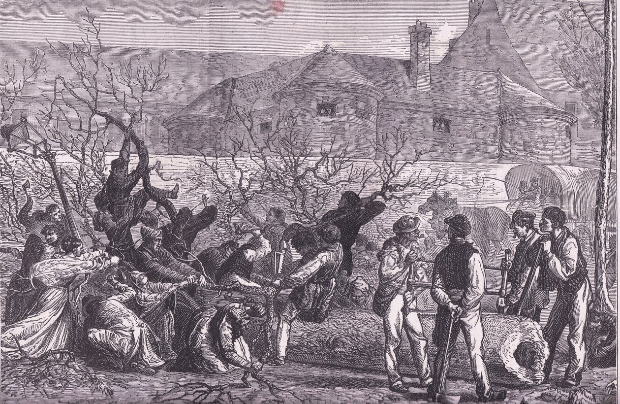 Cortando árboles alrededor de París para leña, Historia de la guerra entre Francia y Alemania de Cassell, publicada por Cassell and Company Limited, c.1890 de German School