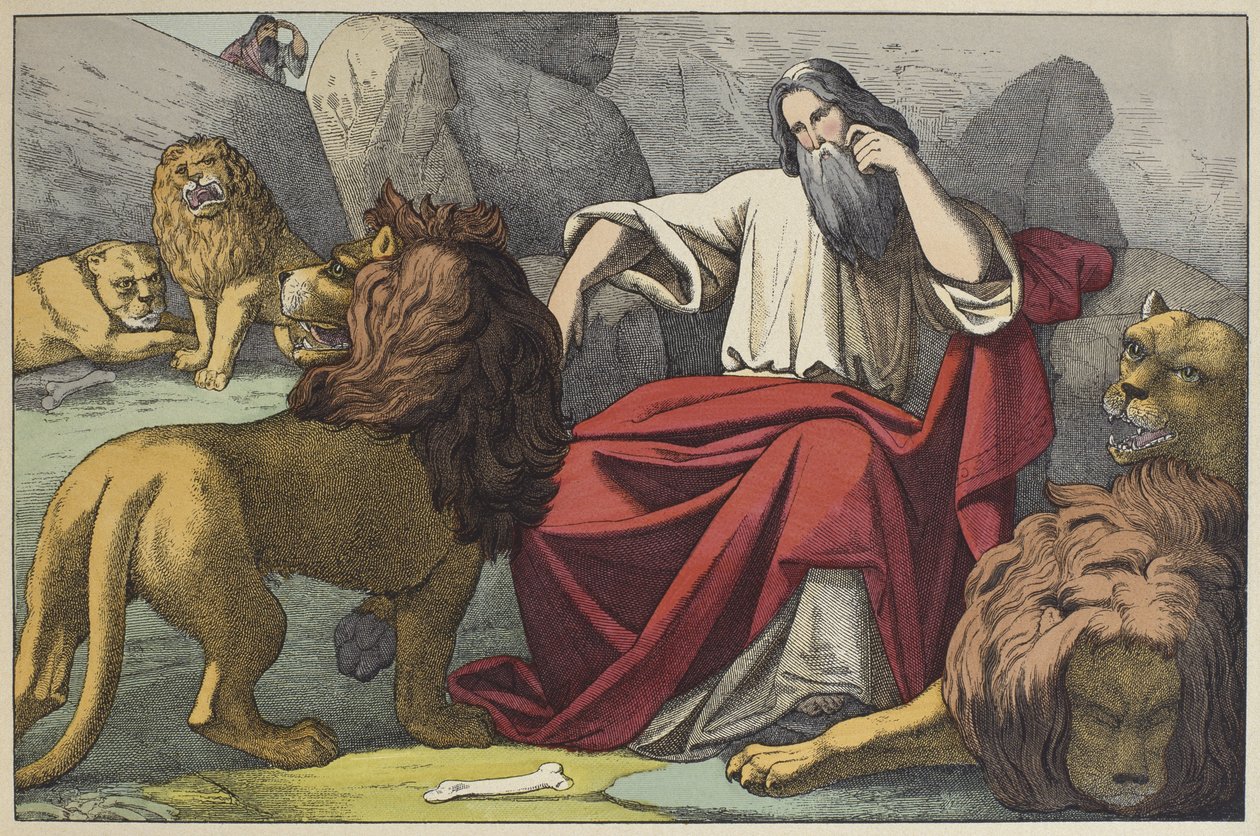 Daniel en el foso de los leones, ilustración de L