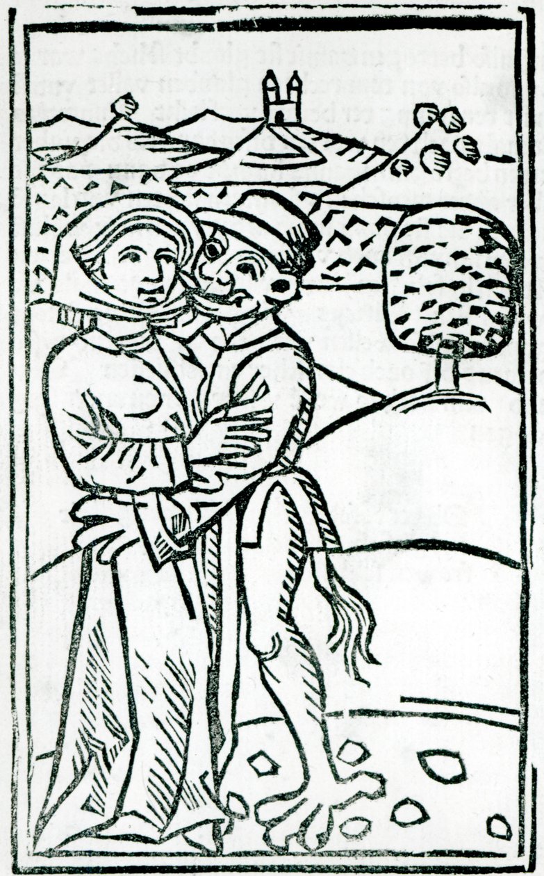 Demonio haciendo el amor a una bruja (xilografía) de German School