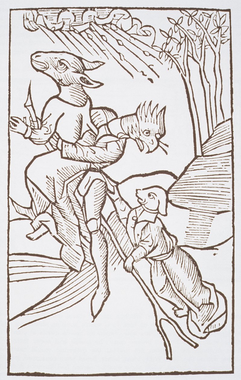 Partida para el Sabbath, copia de una ilustración de Von den Unholden oder Hexen por Ulrich Molior, Constanza 1489, usado en una Historia de la Magia, publicado a finales del siglo XIX de German School