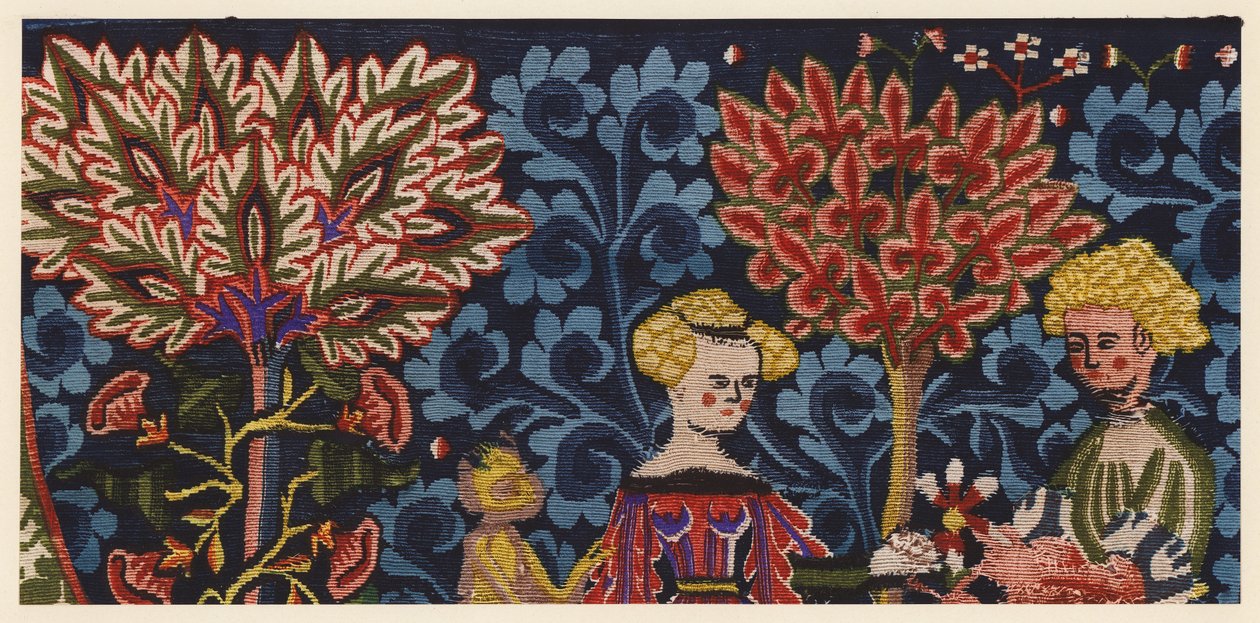 Detalle de El huerto del amor, tapiz de Alsacia de German School