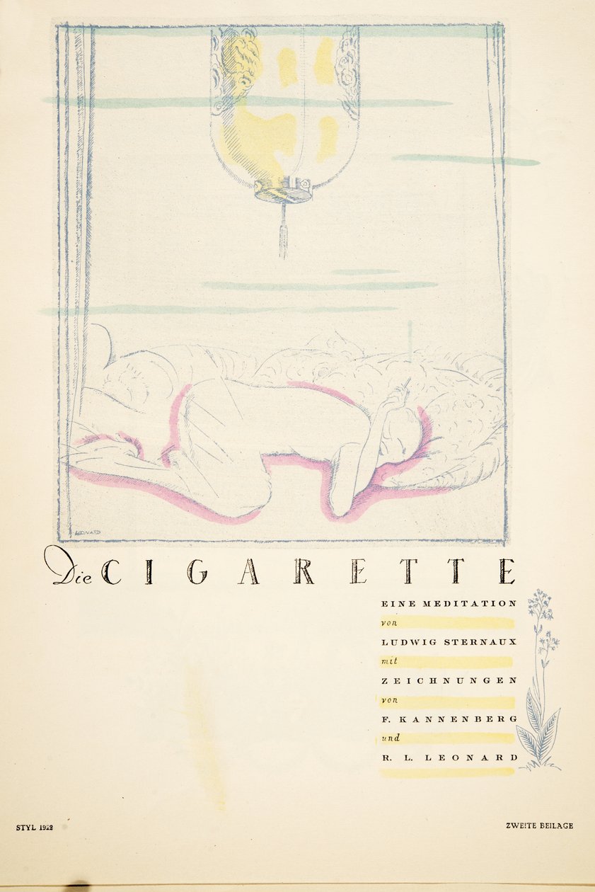 Die Cigarette eine Meditation, de Styl, pub.1922 (impresión en pochoir) de German School