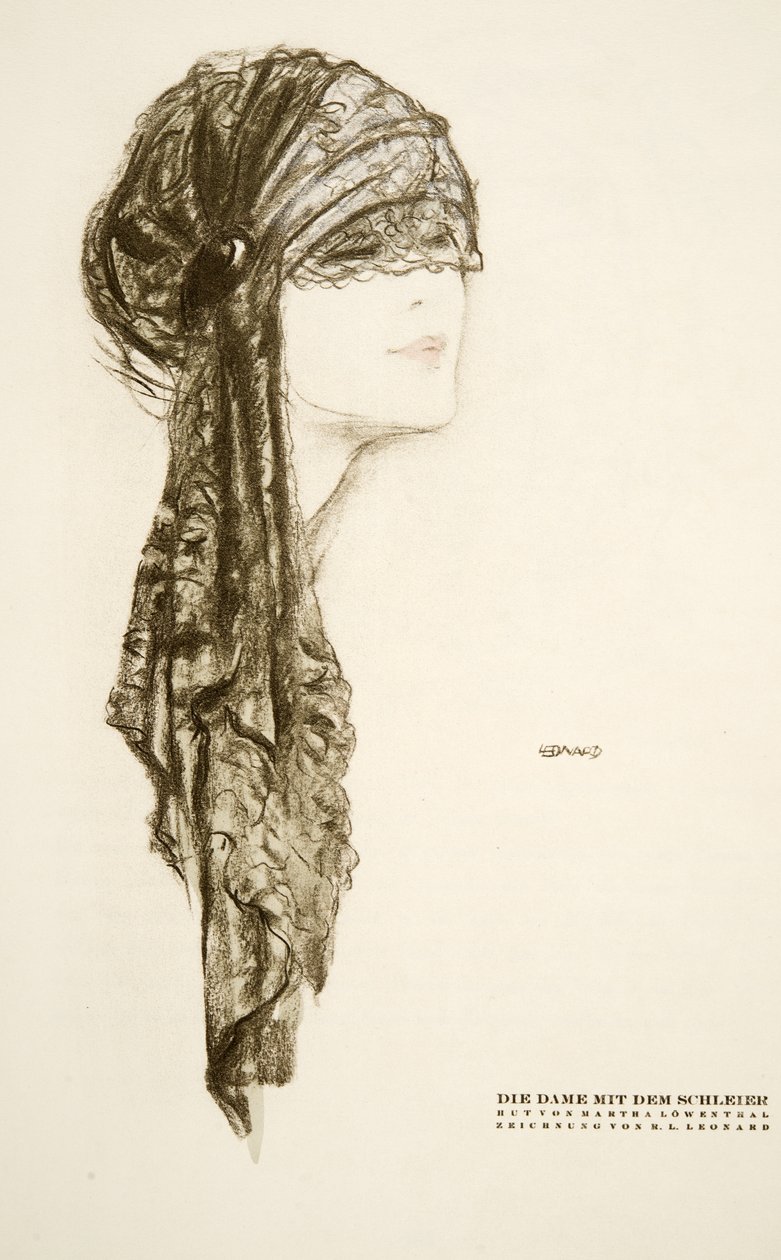 Die Dame mit dem Schleier, sombrero de Martha Lowenthal, de Styl, pub.1922 (impresión en pochoir) de German School