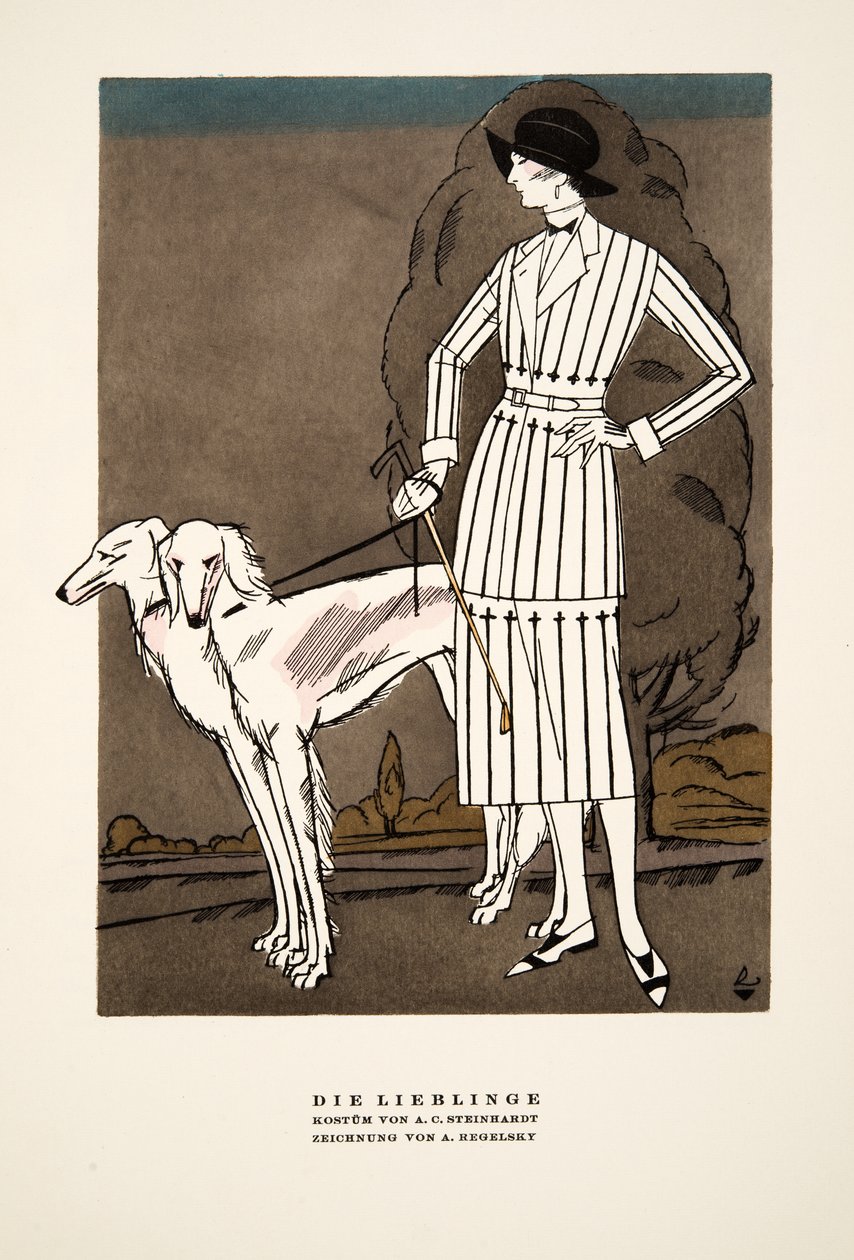 Die Lieblinge", anuncio de moda de A C Steinhardt, de Styl, pub.1922 (impresión en pochoir). de German School