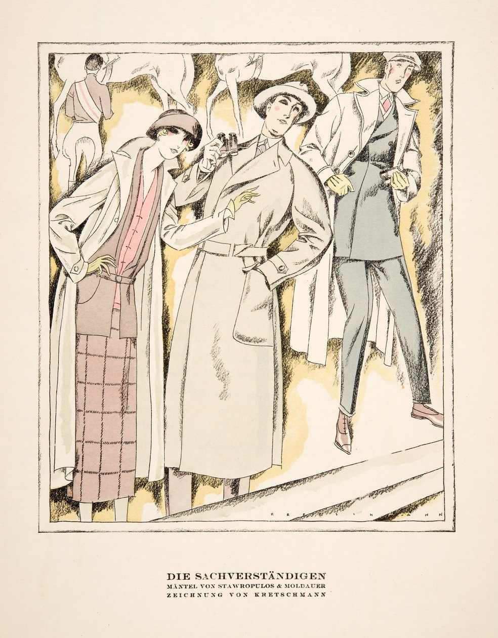 "Die Sachverständigen", anuncio de abrigos de Stawropulos  Moldauer, de Styl, pub.1922 (impresión en pochoir) de German School