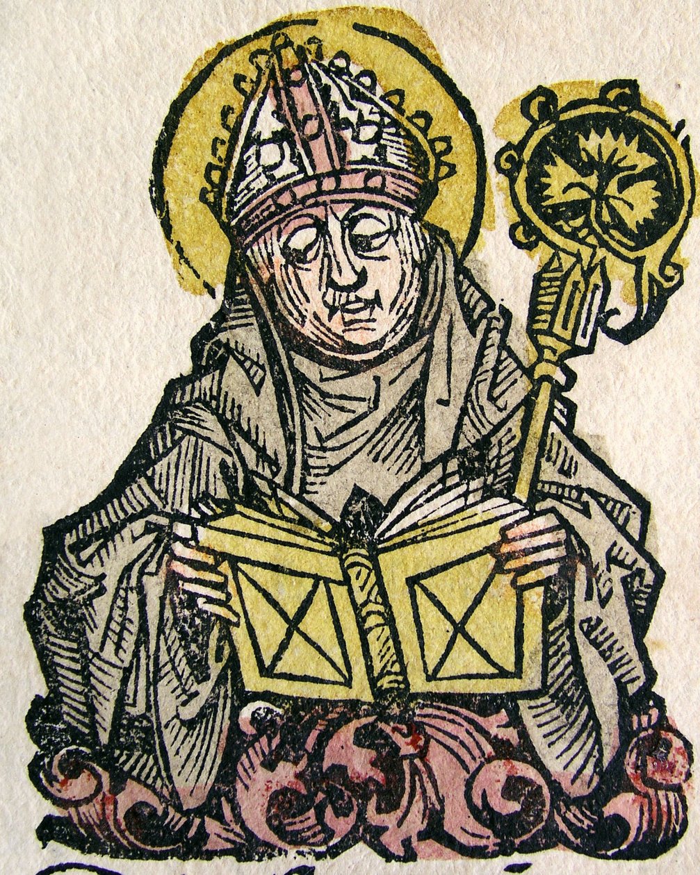 Edmund Rich, el Arzobispo de Canterbury, publicado en la Crónica de Núremberg, 1493 de German School
