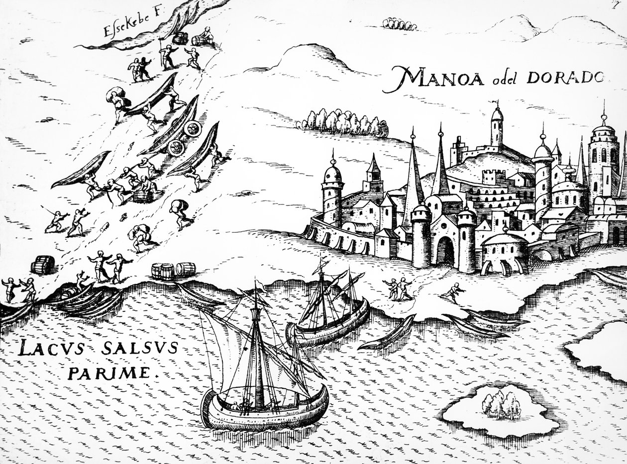 Eldorado, ilustración de Regni Guianae, por G. Raleigh, 1594-96 de German School