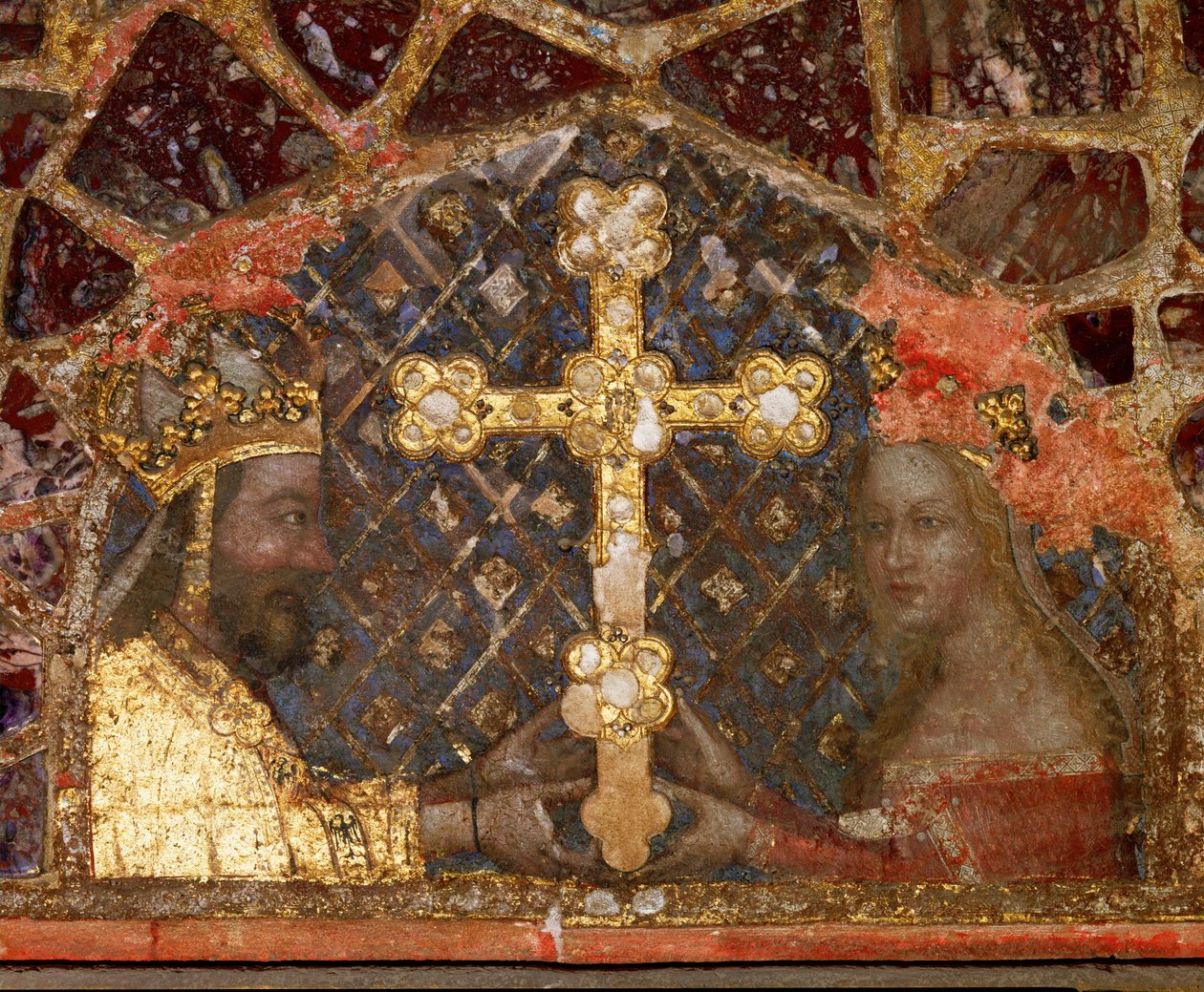 El emperador Carlos IV y su tercera esposa, Anna von Schweidnitz con una cruz-relicario ... de German School