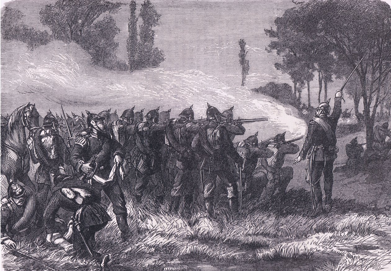 Encuentro en el bosque antes de Metz, Cassells History of the War between France and Germany publicado por Cassell and Company Limited, c.1890 de German School