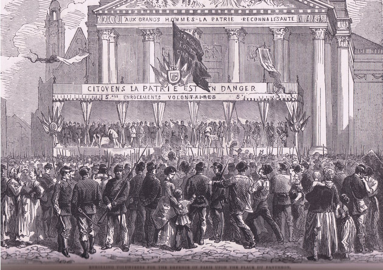 Inscripción de voluntarios para la defensa de París, Historia de la guerra entre Francia y Alemania de Cassell, publicada por Cassell and Company Limited, c.1890 de German School