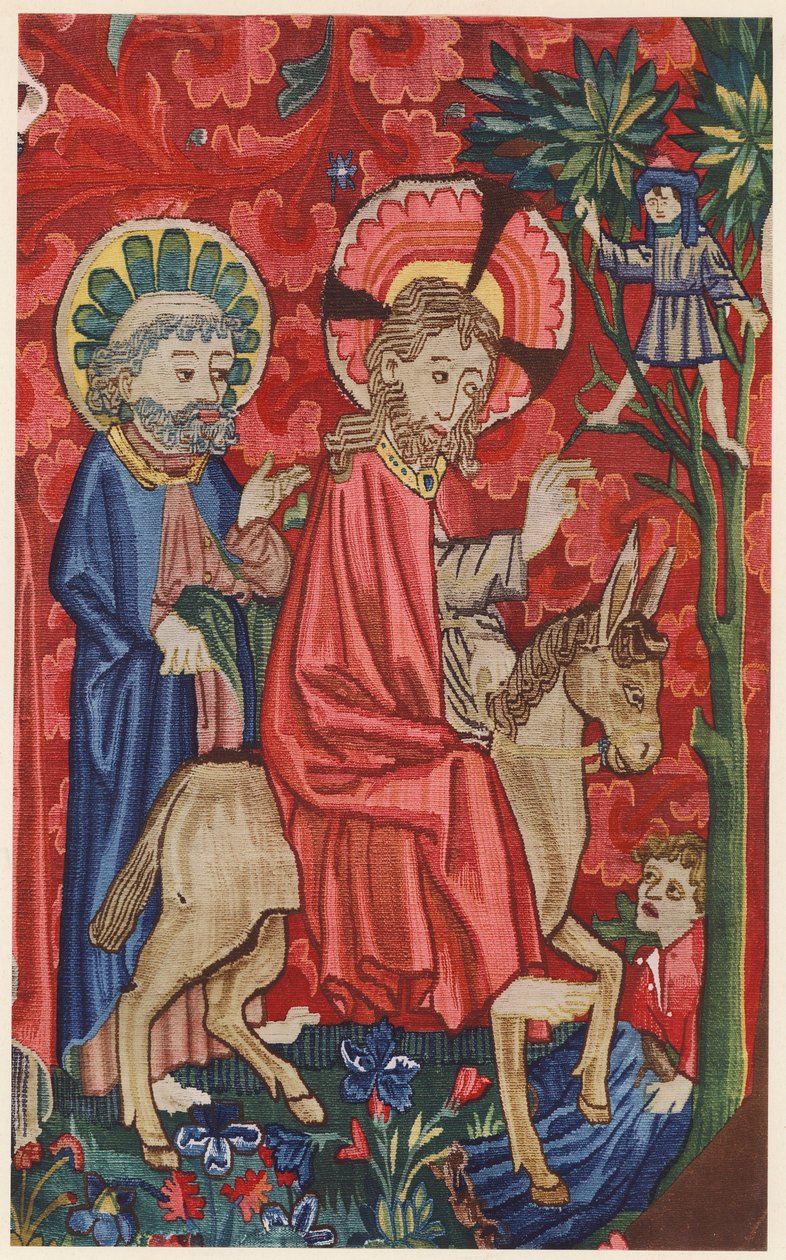 Entrada de Jesucristo en Jerusalén, tapiz frontal de altar, Basilea, c.1440-1450 (litografía en color) de German School