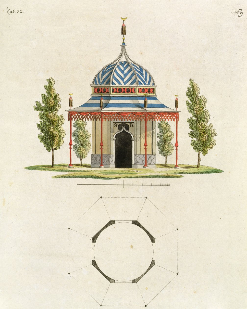 Exterior de un Templo de Jardín Chino, de Recent New Ideas for the Garden, publicado 1779 de German School