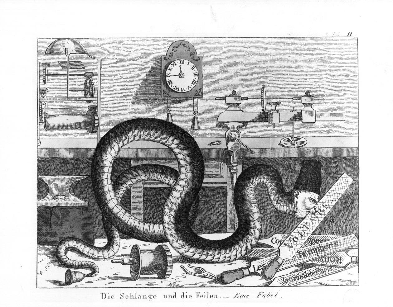 Fábula de la serpiente y las moscas de German School