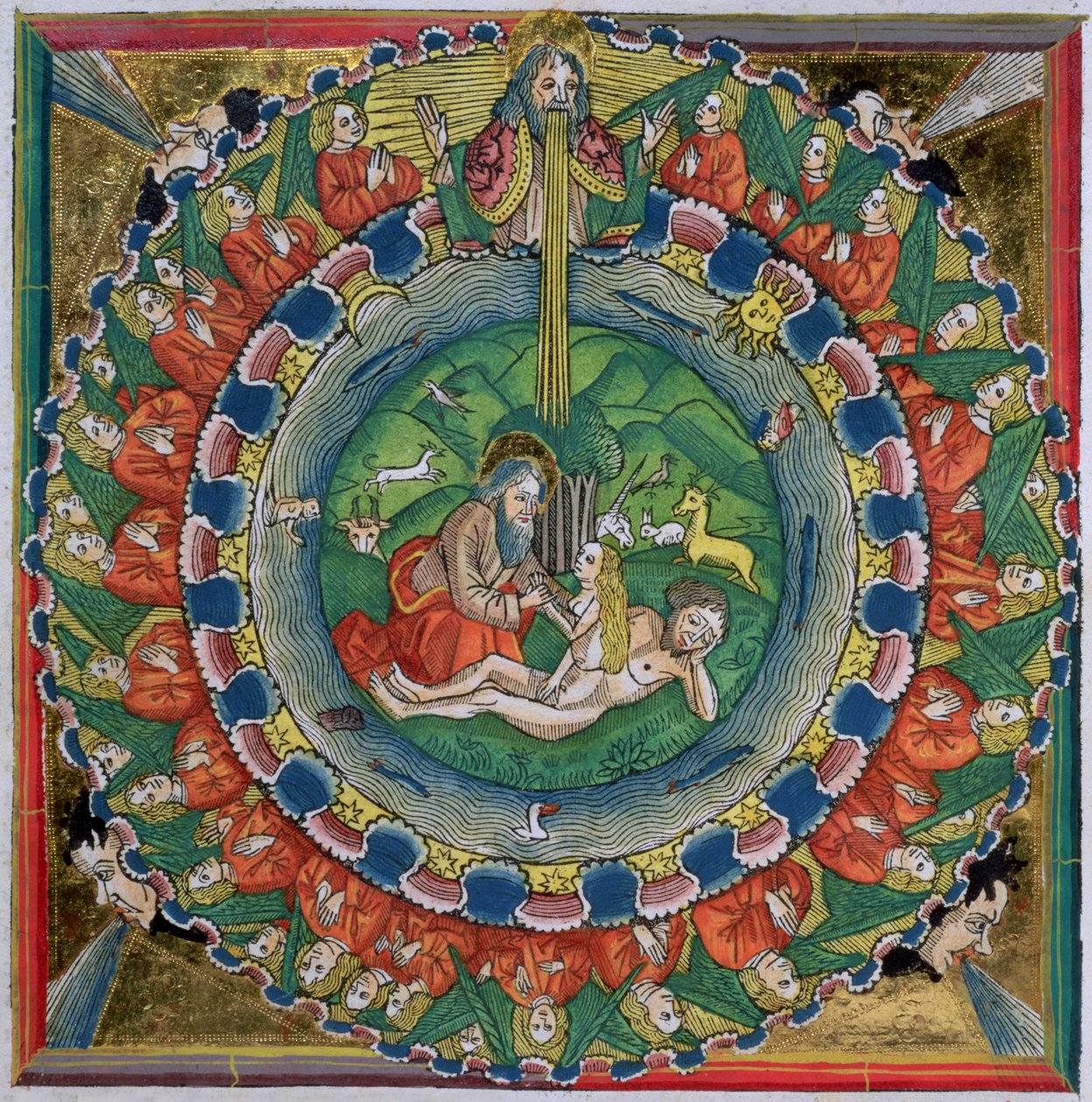 Copia facsímil de Génesis 2:22 Dios creó a Eva, de la Biblia de Núremberg (Biblia Sacra Germanaica) de German School