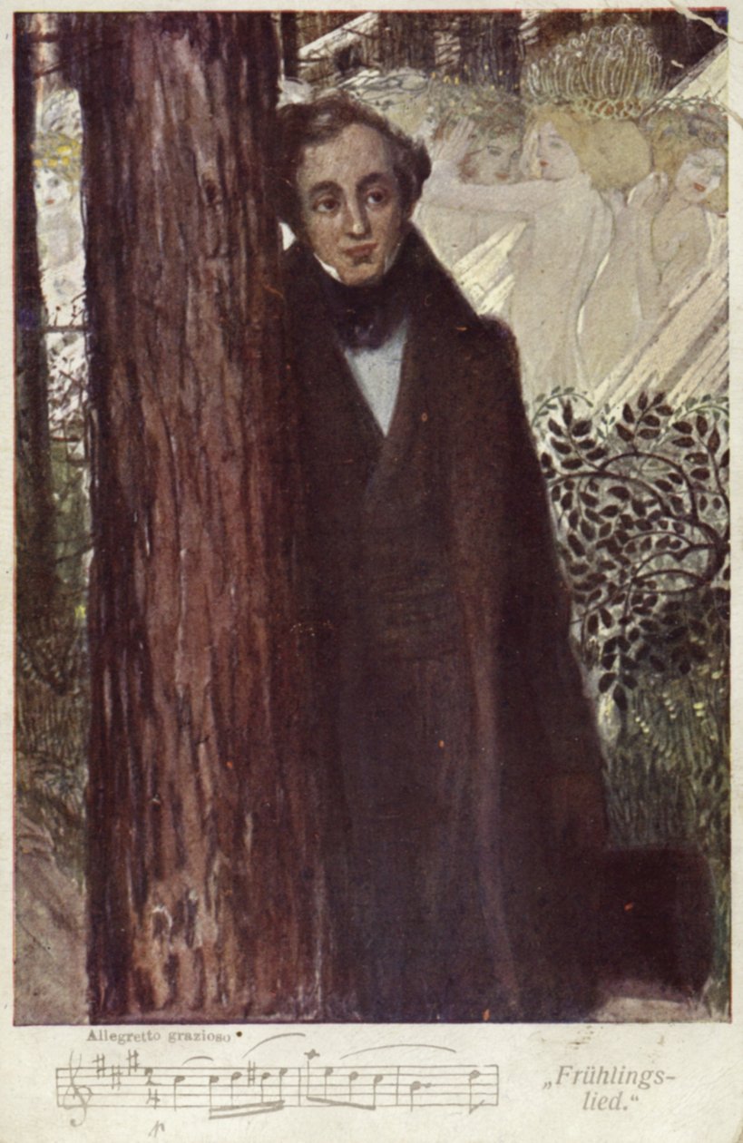 Felix Mendelssohn, compositor alemán (litografía en color) de German School