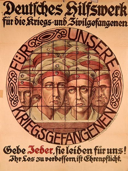 Póster de la Primera Guerra Mundial instando a los alemanes a dar dinero para ayudar a los prisioneros de guerra alemanes de German School