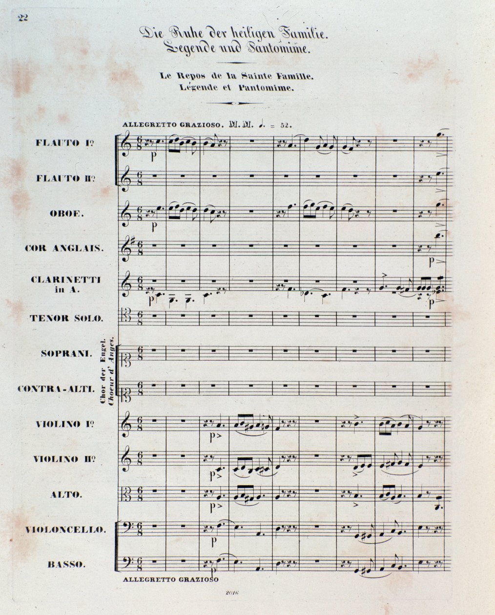 Primera página de la partitura de La huida a Egipto, op. 25, obertura de Hector Berlioz de German School