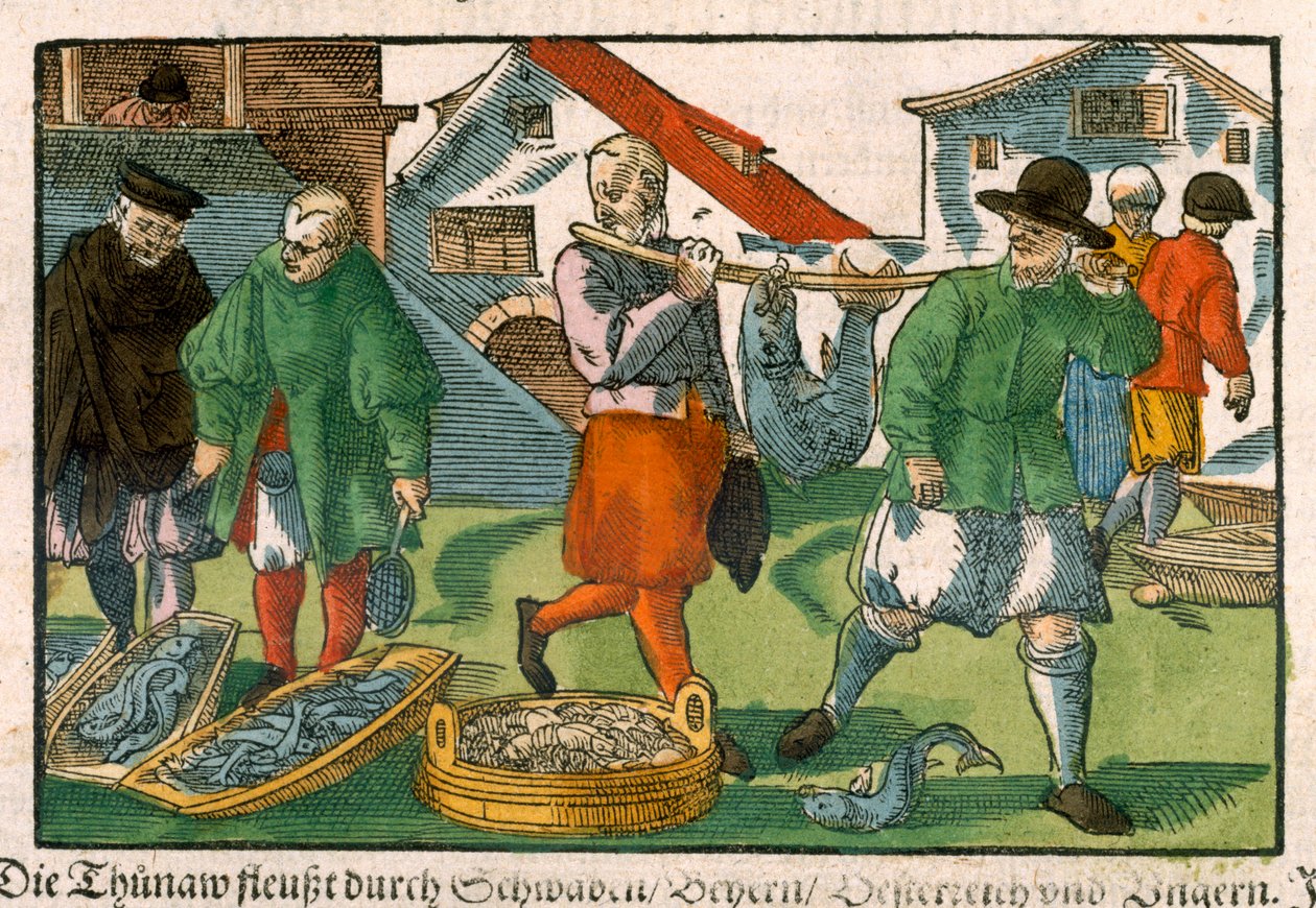 Mercado de pescado, de un manuscrito alemán, c.1650 de German School