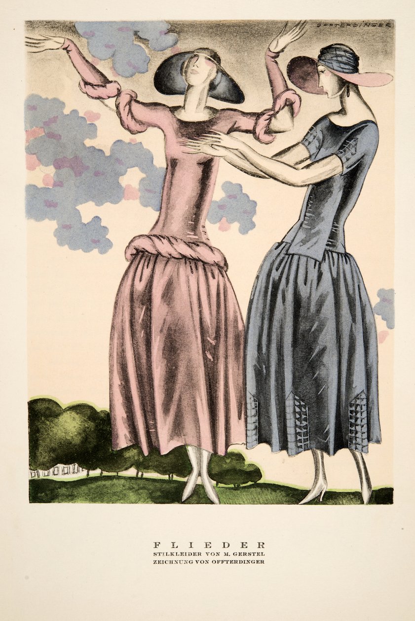 "Flieder", anuncio de ropa de M. Gerstel, de Styl, pub.1922 (impresión en pochoir) de German School