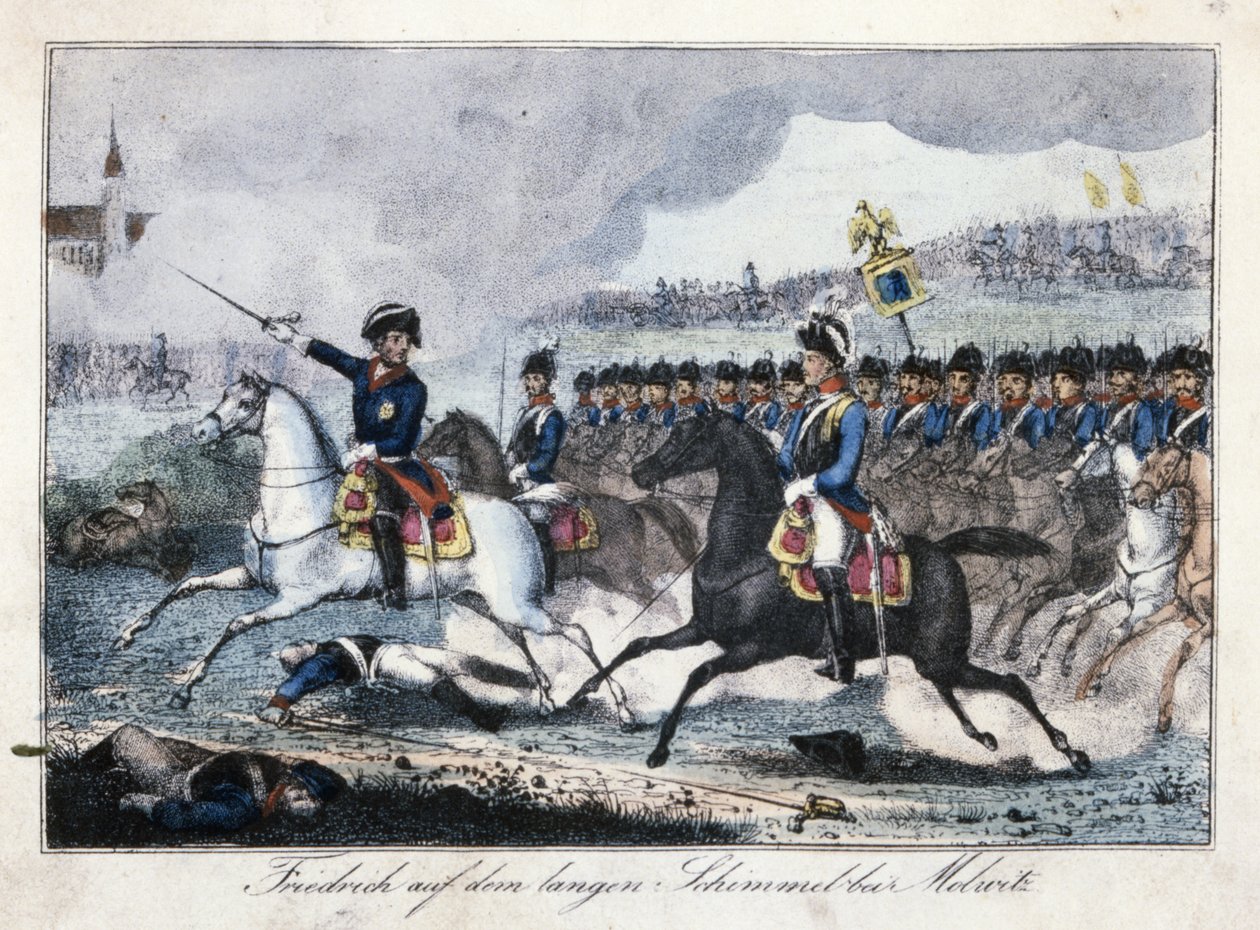 Federico en su caballo blanco cerca de Molwitz de German School