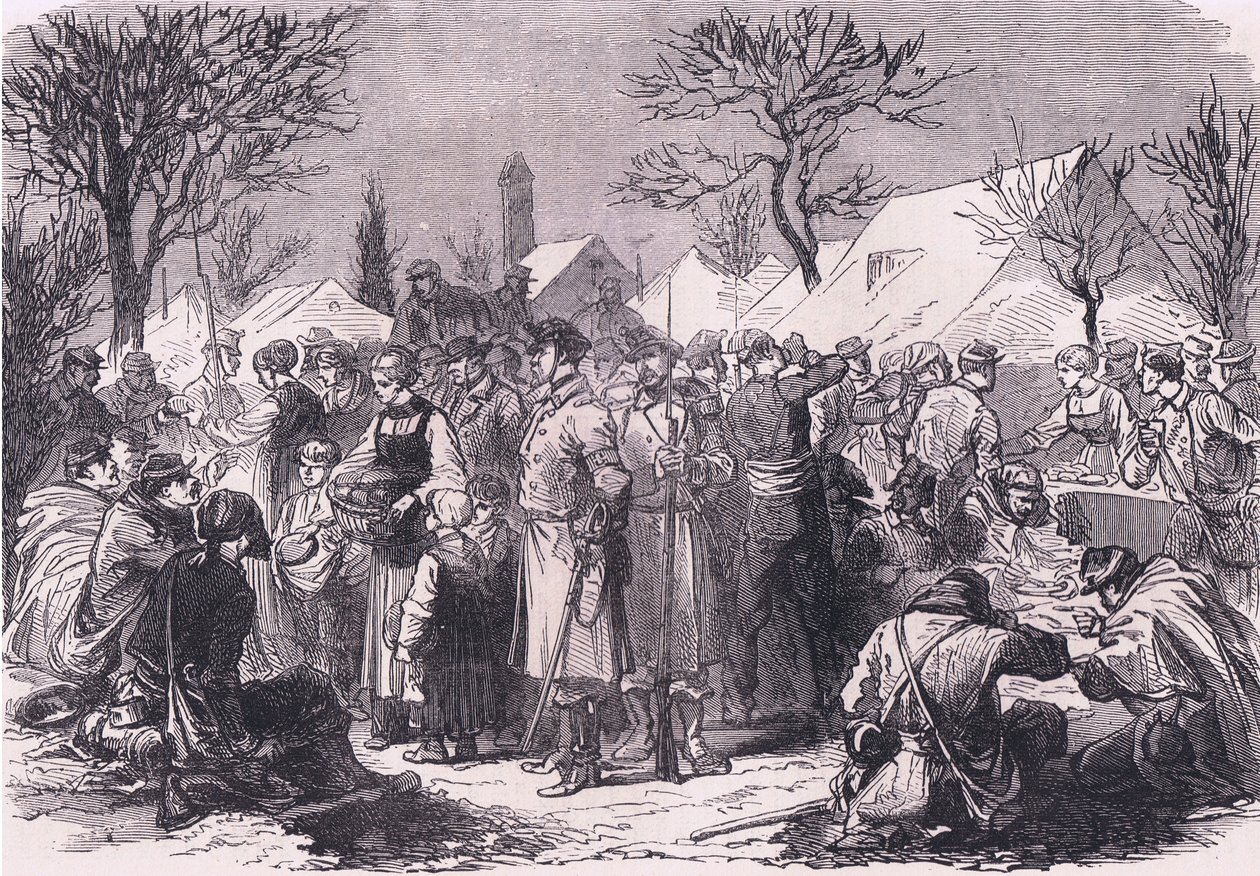 Soldados fugitivos franceses en Suiza, Historia de la guerra entre Francia y Alemania de Cassell, publicada por Cassell and Company Limited, c.1890 de German School