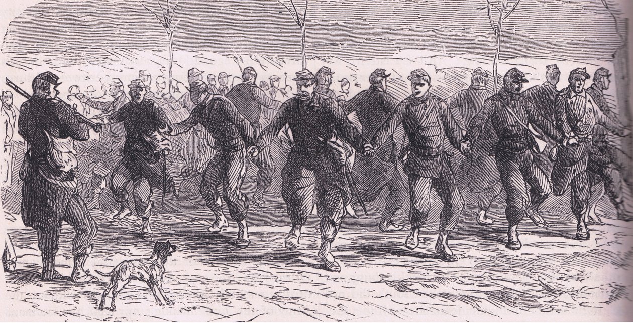 Soldados franceses bailando en el campamento, de la Historia de la Guerra entre Francia y Alemania de Cassell, publicada por Cassell and Company Limited, c.1890 de German School