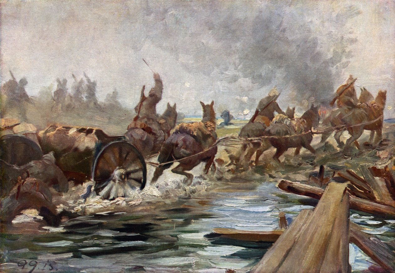 De un frente oriental, transporte de municiones (litografía en color) de German School