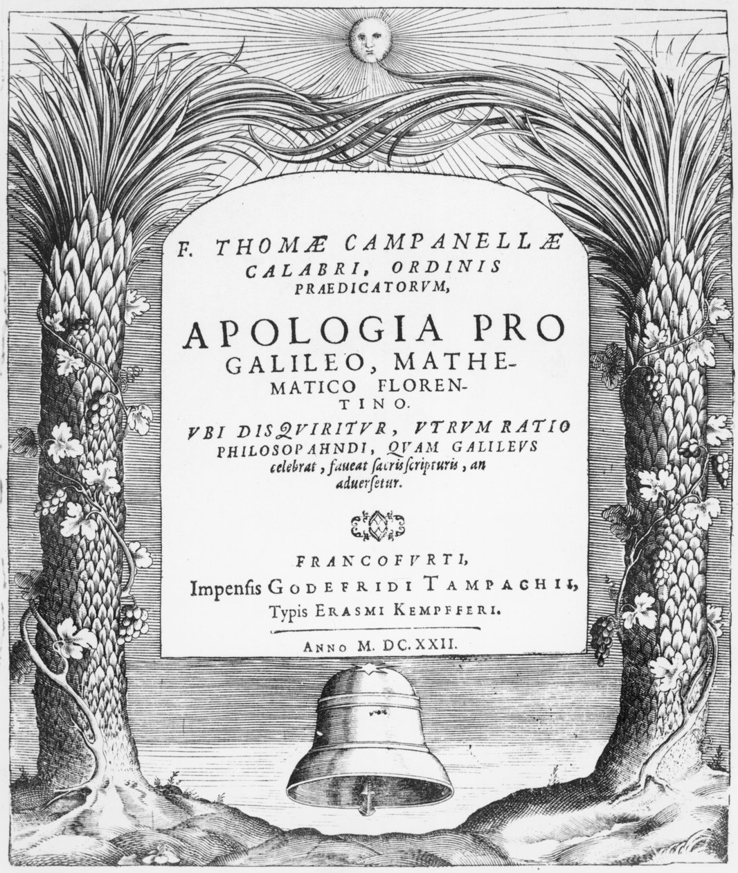 Frontispicio de Apologia pro Galileo, Mathematico Florentino por Tommaso Campanella, publicado en Frankfurt, 1622 de German School