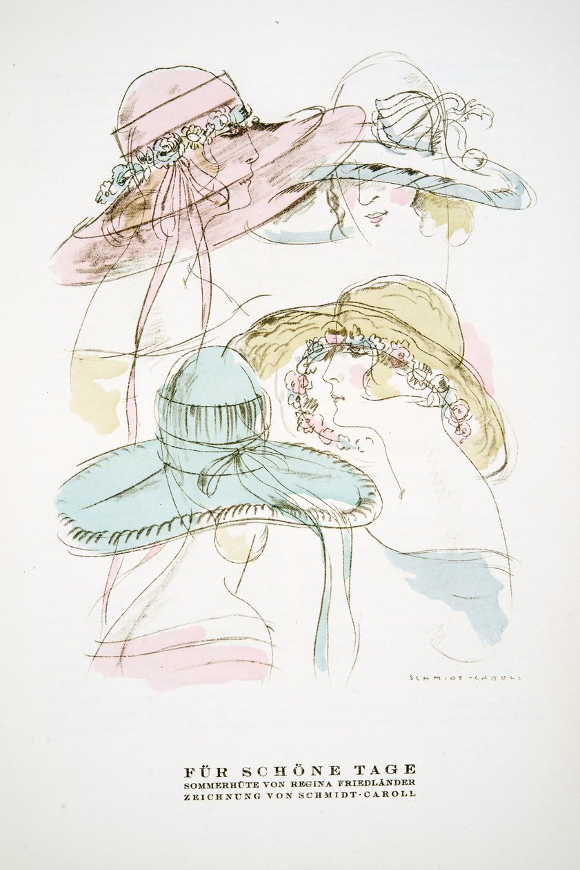 "Fur Schone Tage", anuncio de sombreros de verano de Regina Friedlander, de Styl, pub.1922 (impresión en pochoir) de German School
