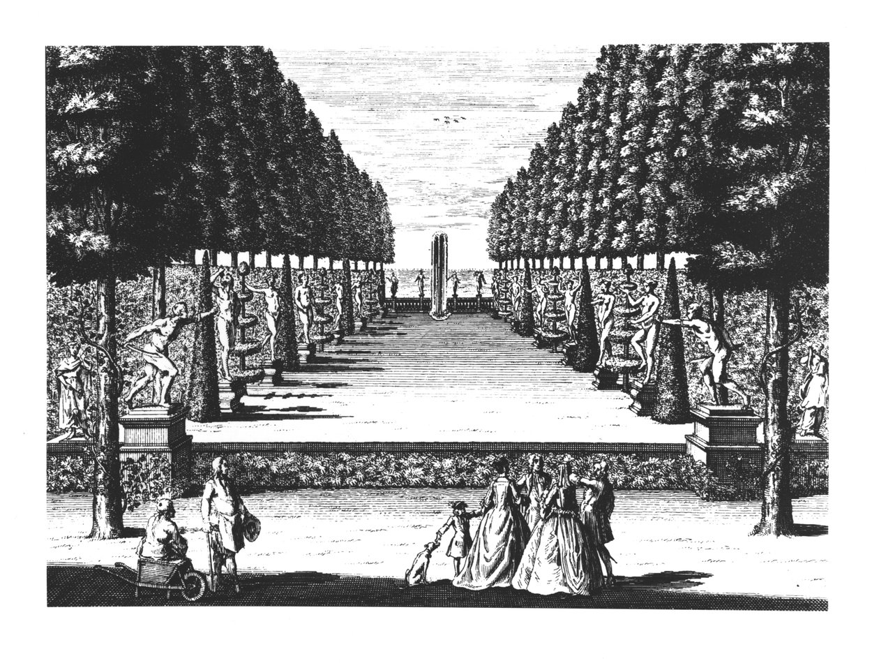Teatro de Jardín en Herrenhausen, grabado por Joost Van Sasse (1716-36) de German School