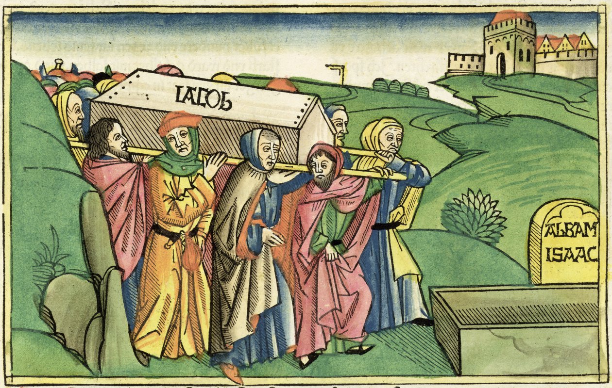 Génesis 49:28-33 El entierro de Jacob, de la Biblia de Núremberg (Biblia Sacra Germanaica) de German School