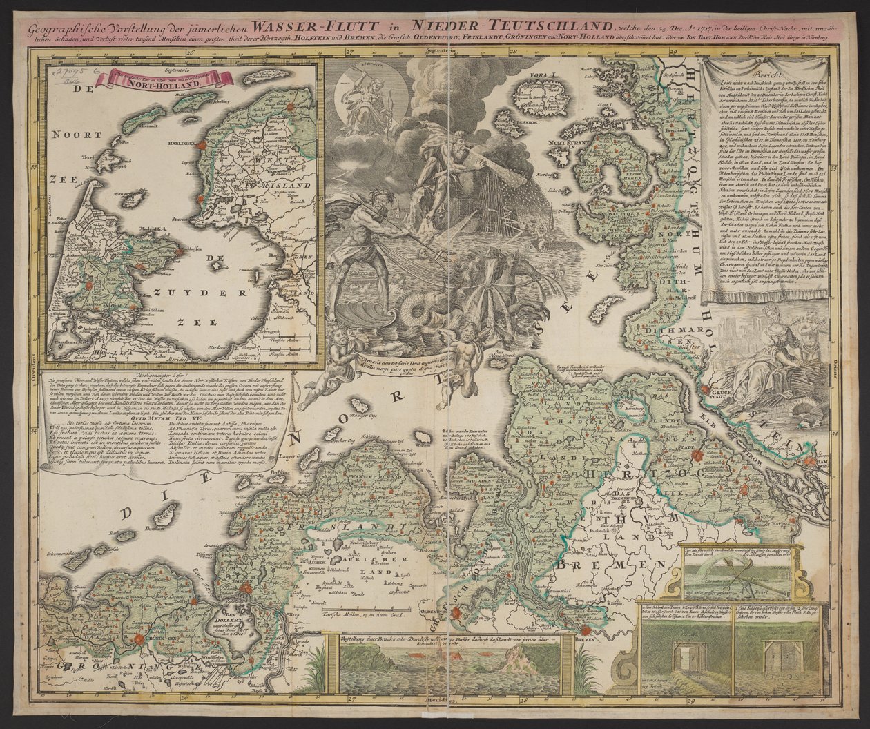 Presentación geográfica de la desgraciada inundación de agua en la Baja Alemania, que tuvo lugar el 25 de diciembre de 1717, c.1718 (impresión) de German School