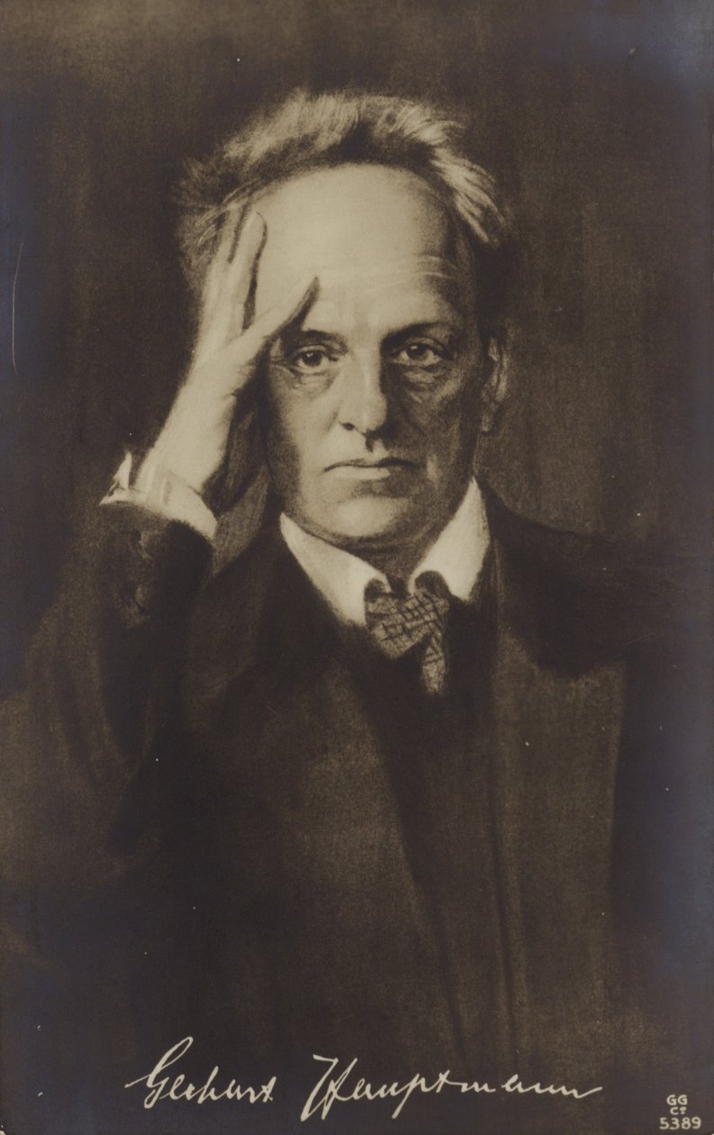 Gerhard Hauptmann (1862-1946), dramaturgo y novelista alemán (litografía) de German School