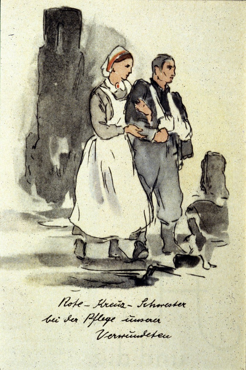 Enfermera alemana apoyando a un hombre herido. 1942 de German School