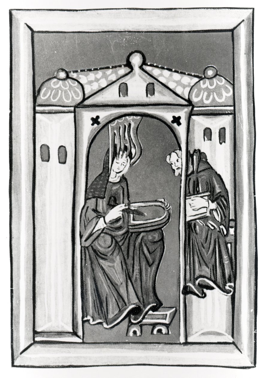 Hildegard de Bingen recibiendo la Luz del Cielo, c.1151 de German School