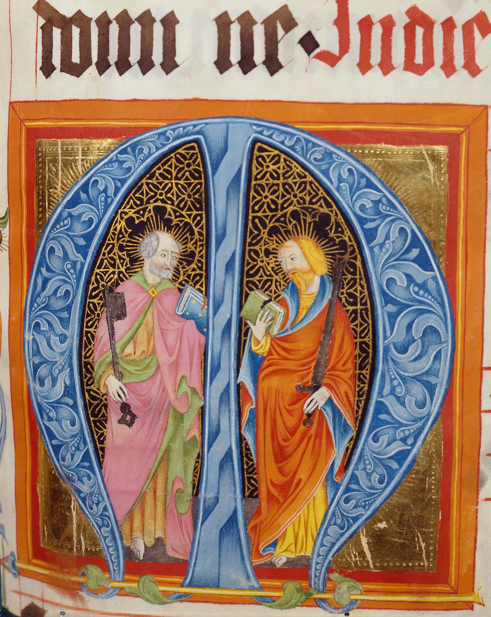 Inicial historiada M con los santos Pedro y Pablo, del Gradual de Friedrich Zollner de Langenzenn, 1439-42 de German School