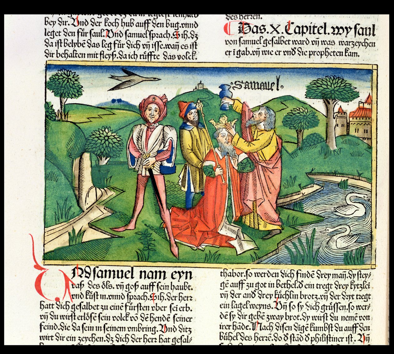 1 Samuel 10 La coronación y unción de Saúl, de la Biblia de Núremberg (Biblia Sacra Germanaica) de German School