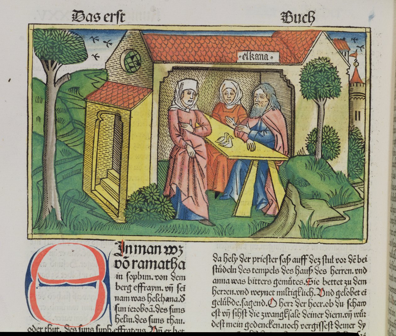 1 Samuel 1:8 Elcaná consuela a Ana, de la Biblia de Núremberg (Biblia Sacra Germanaica) de German School