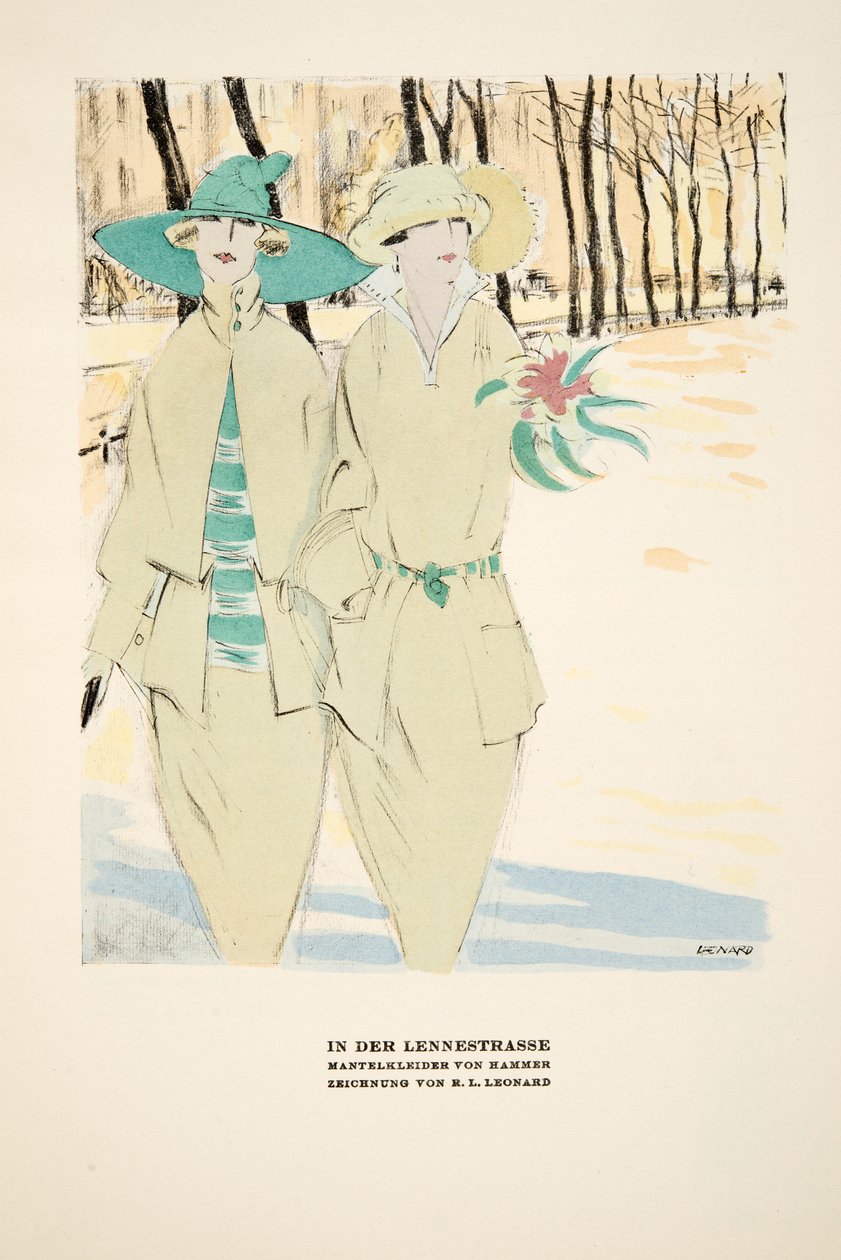 "In Der Lennestrasse", anuncio de Coats by Hammer, de Styl, pub.1922 (impresión en pochoir) de German School